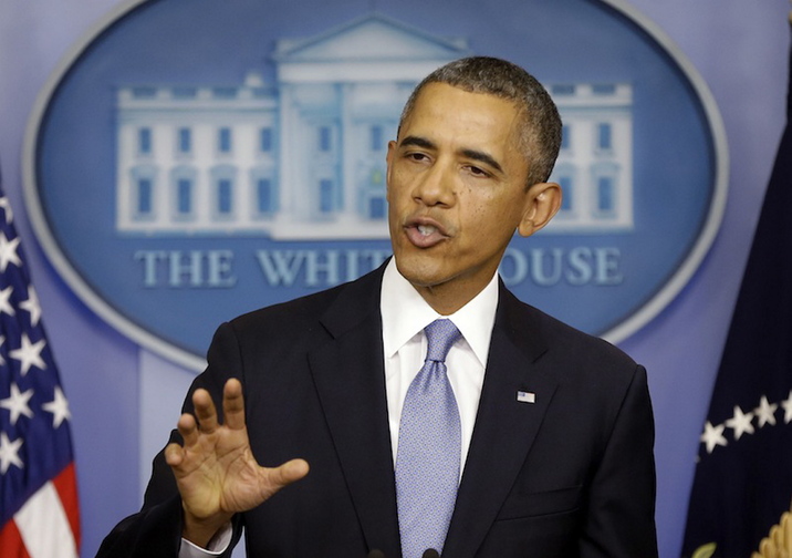 AP Photo / Pablo Martinez Monsivais President Barack Obama speaks in the James Brady Briefing room of the White House in Washington, Monday, Sept. 30, 2013. Obama said a government shutdown would throw a wrench into the gears of U.S. economy.