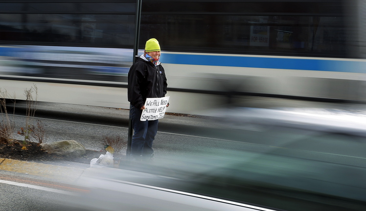 Attorneys for opponents of Portland’s panhandling ordinance say it keeps people like Cheree Theriault of Portland from getting their messages out to large numbers of people, and thus violates their free speech rights.