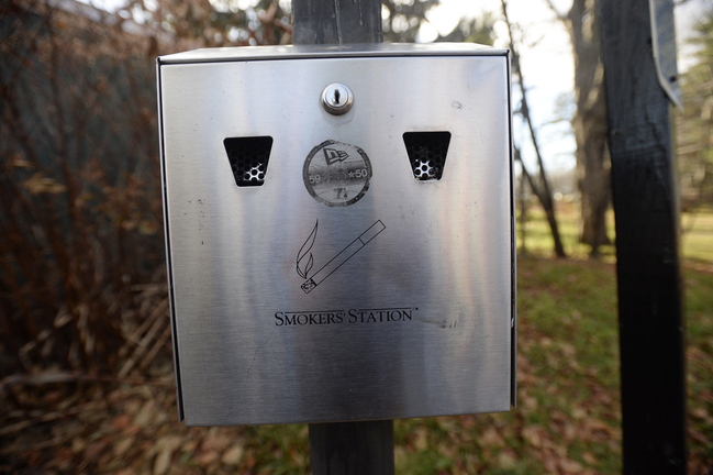 A smoking station at the University of New England in Portland Tuesday, November 19, 2013. The University of New England is the latest Maine campus to go smoke-free. Shawn Patrick Ouellette/Staff Photographer