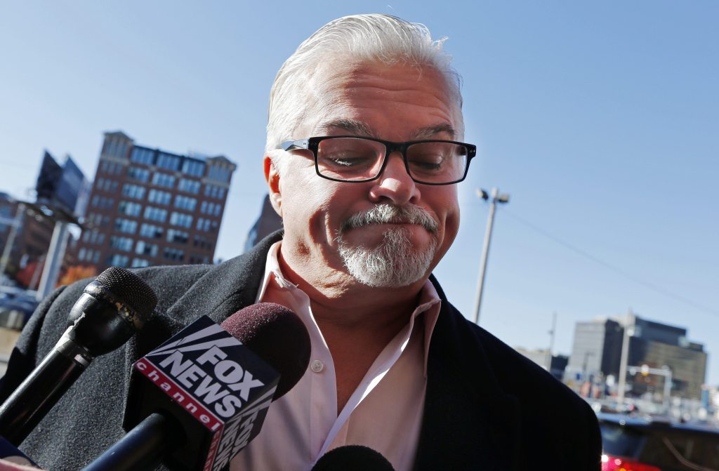 Steven Davis, brother of Debra Davis, speaks with reporters while arriving for James “Whitey” Bulger’s sentencing hearing at federal court in Boston on Wednesday. Bulger was convicted in August in a broad indictment that included racketeering charges in a string of murders in the 1970s and ‘80s, as well as extortion, money-laundering and weapons charges. Jurors could not agree whether Bulger was involved in Debra Davis’ killing.