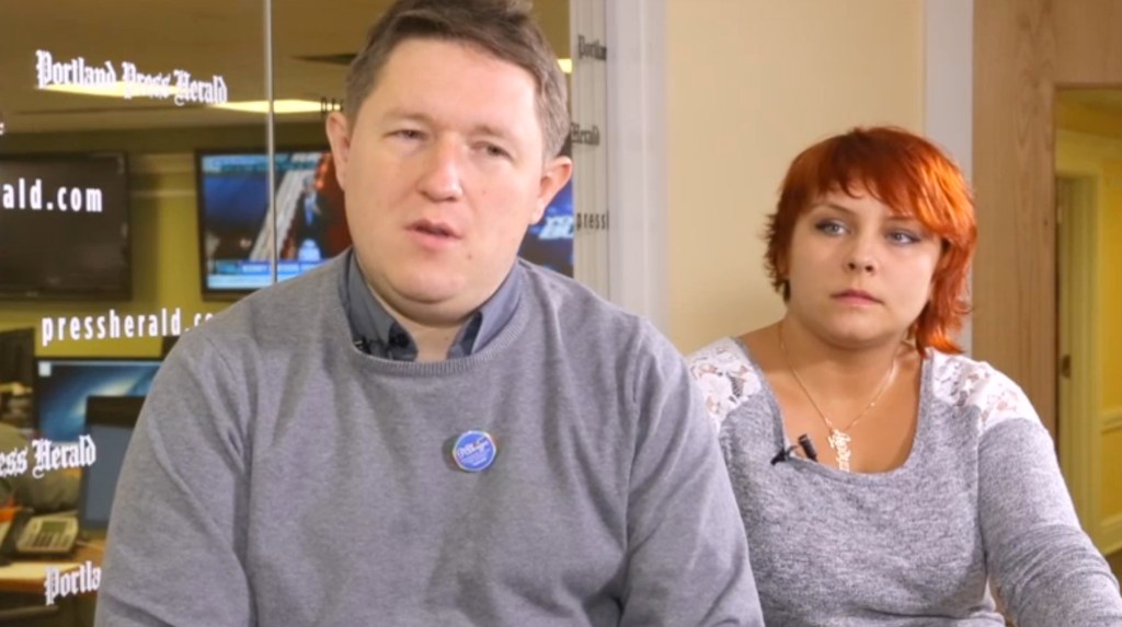 Liudmila Romodina and Oleg Klyuenkov, Russian gay rights activists visiting Portland, talk to staff writer, Ray Routhier about their organization 'Perspective.'