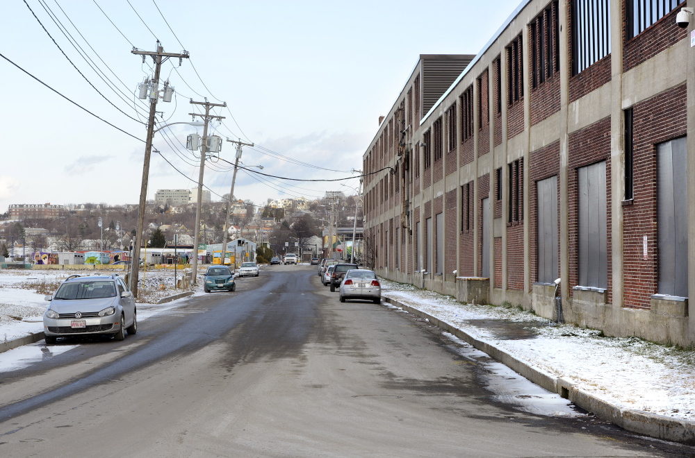 Will and Brent Noyes’ self-storage building, at right, abuts Somerset Street in Portland. The Noyses are concerned that plans to raise the level of a section of Somerset Street could lead to problems for their building.