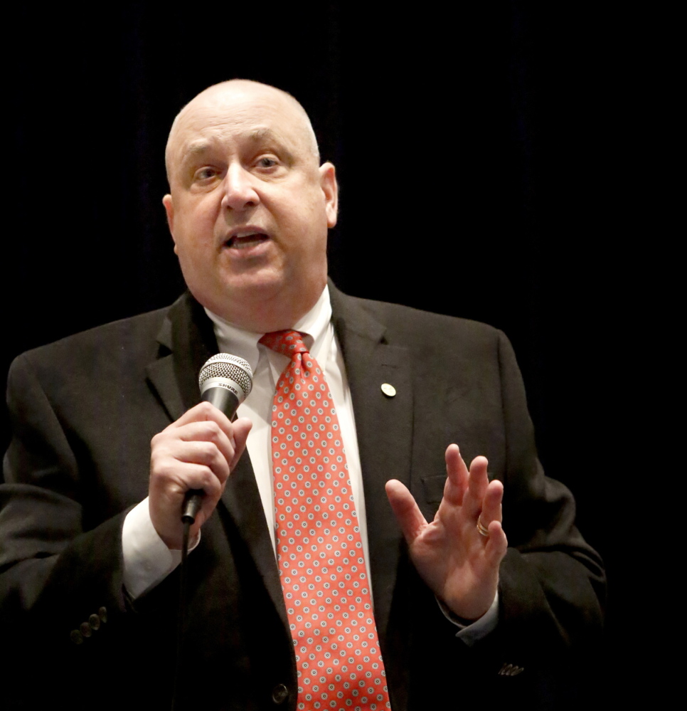 Westbrook Superintendent Marc Gousse answers a question during a public forum where he apologized for his and others’ failures.