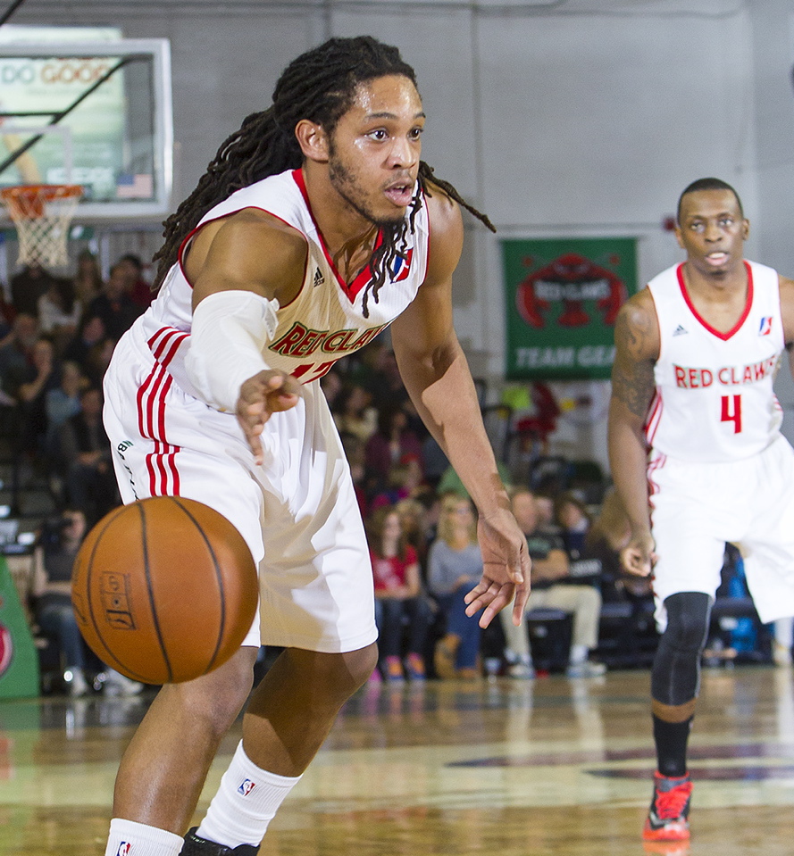 Sherwood Brown, who was playing against Georgetown and Florida in the NCAA tournament last year, now wears a Maine Red Claws uniform.