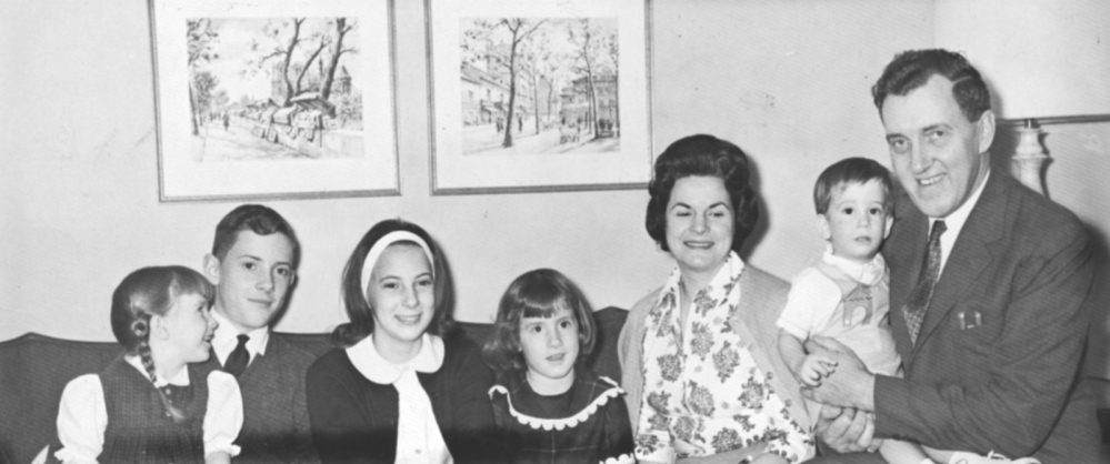 Sen. Edmund Muskie and his wife, Jane, pose with their five children in 1964. The Muskies married in 1948.