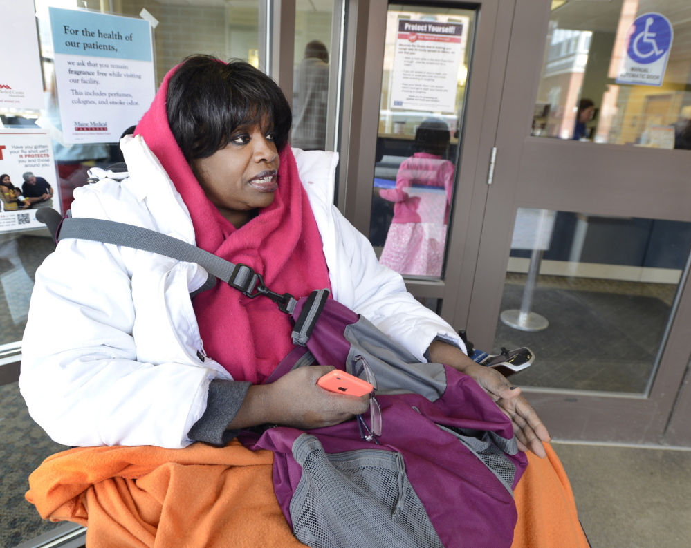 Renee Berry-Huffman of South Portland has multiple sclerosis and uses a wheelchair. She says the sidewalks in Portland are “atrocious.”