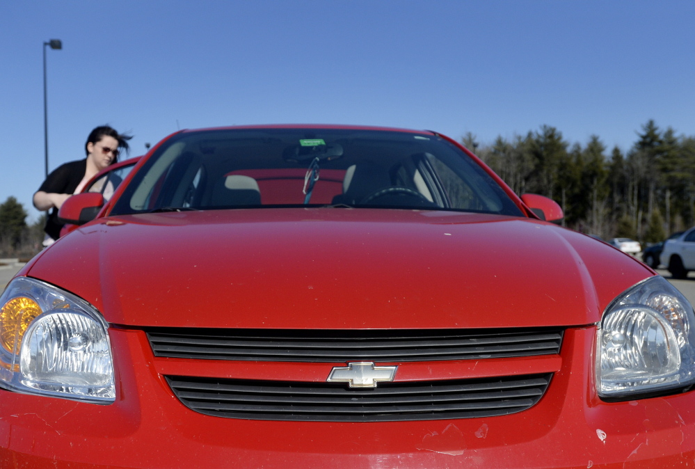 Nicole Martell, 23, gets ready to leave work in her Chevy Cobalt on Thursday in Scarborough.