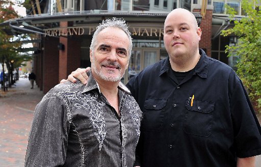 Stephen Lanzalotta, left, and Jason Loring expect to open Slab in the former Portland Public Market building in June.