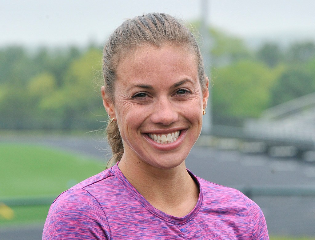 American elite distance runner Michelle Lilienthal arrives for a workout at Falmouth High School. 