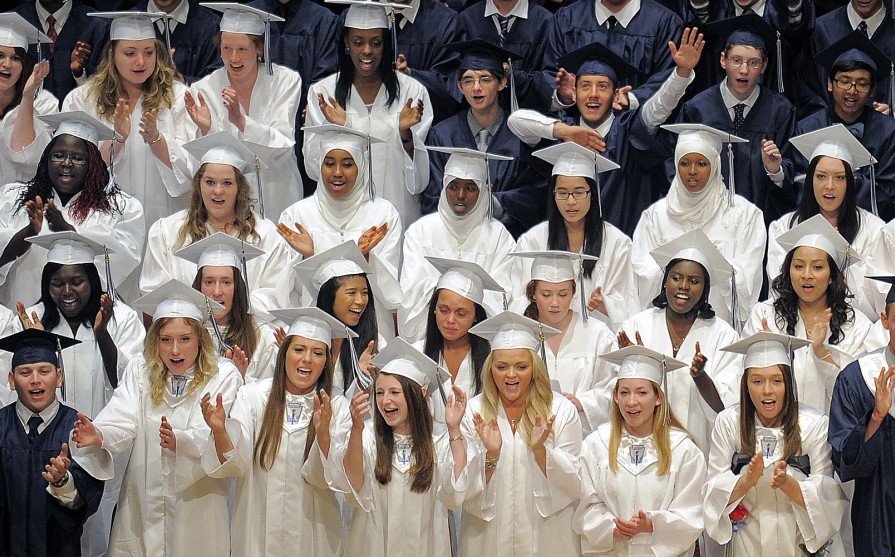 2013 Staff File Photo/Gabe Souza The Portland High School Class of 2013 signs their official graduation song, “Unwritten” during a ceremony Thursday, June 6, 2013. Portland officials who are updating the district’s graduation policy say every future high school student should complete an in-depth “capstone” project and apply to a post-secondary school or job certification program to get a diploma.