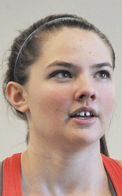 Kate Hall, Lake Region High School junior, working with personal trainer Chris Pribish.  Hall is last year's New England champion in the 55-dashThursday, December 12, 2013.  John Ewing/staff Photographer.