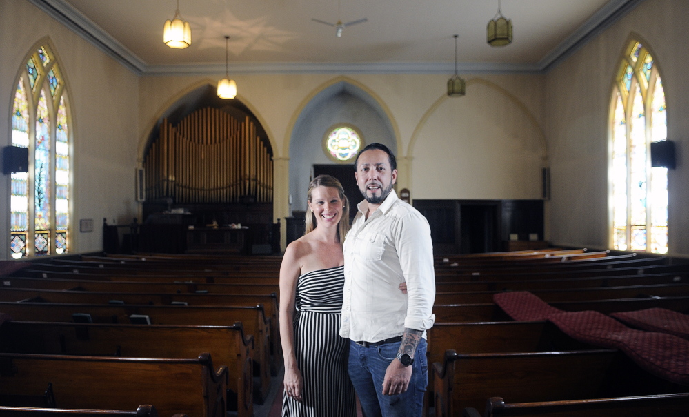 Kristina Nugent and David Boucher hope to convert a former Gardiner church into a hard cider brewery. 