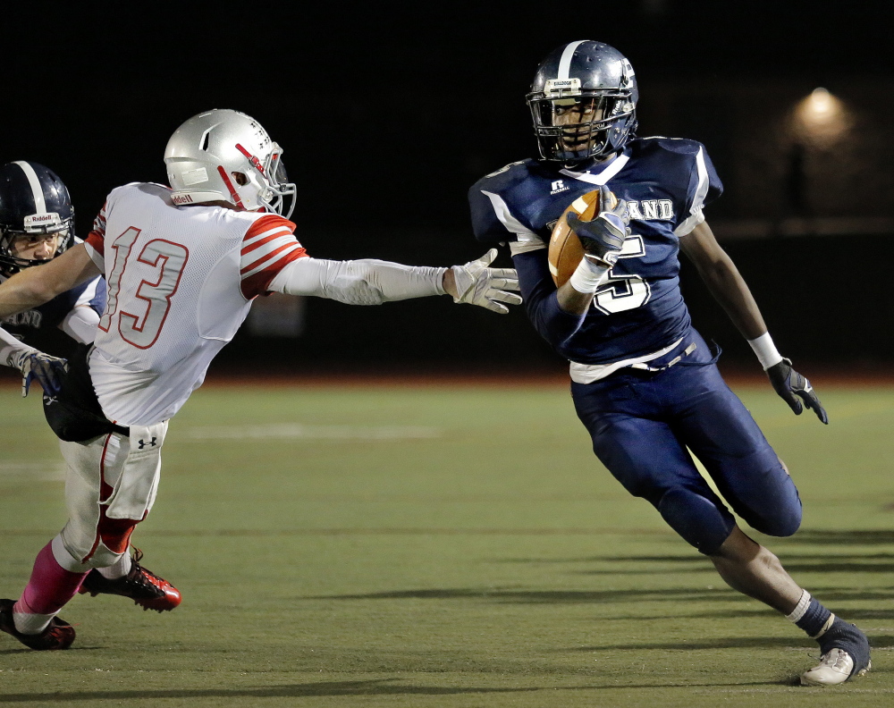 Ronald Hargrove, right, of Portland will be one of the receivers who could prove vital for the East, which is planning to use the pass-oriented spread offense Saturday in the Lobster Bowl.