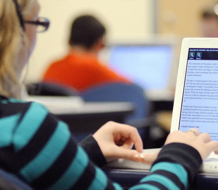 Fifth-graders take the English Language Arts section of the Smarter Balanced Field Test on March 26 in the computer lab at Hall-Dale Elementary School in Hallowell.