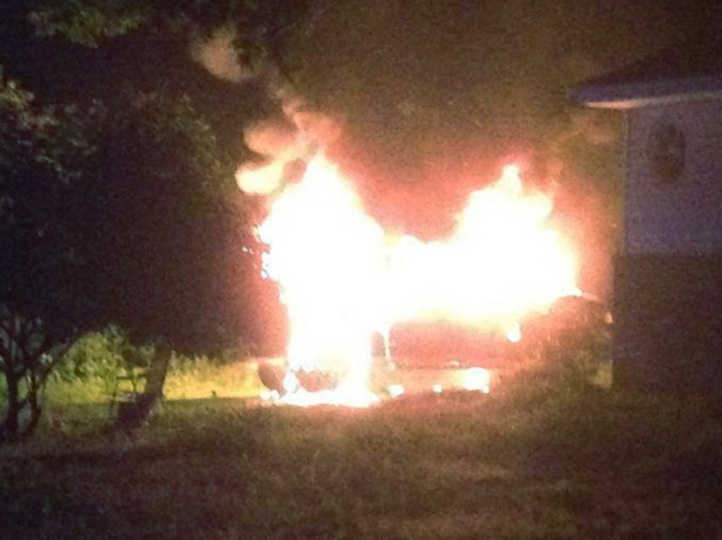 Flames engulf a pickup truck in Berwick early this morning in this photo from the Berwick Fire Department's Facebook page.
