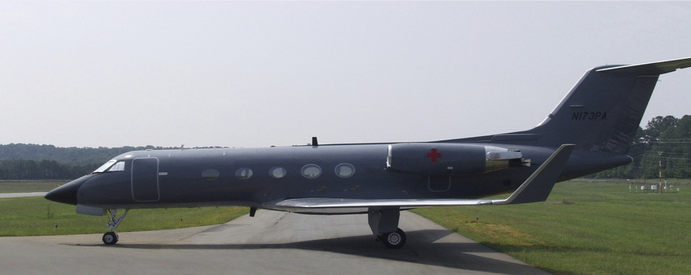 This undated photo released by the Center for Disease Control shows a Gulfsteam airplane modified to carry a Aeromedical Biological Containment System, which looks like a sealed isolation tent for Ebola air transportation.
