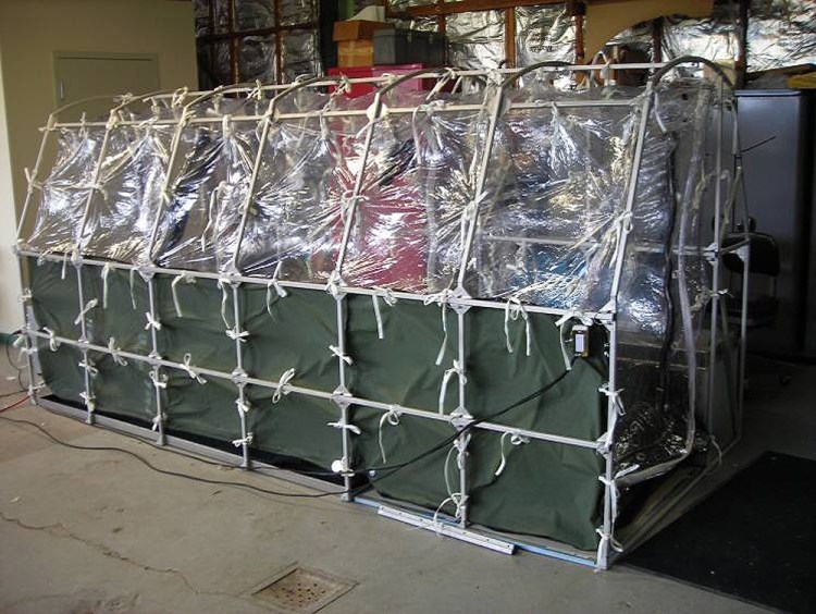 An Aeromedical Biological Containment System, which looks like a sealed isolation tent for Ebola air transportation is shown in this undated photo.