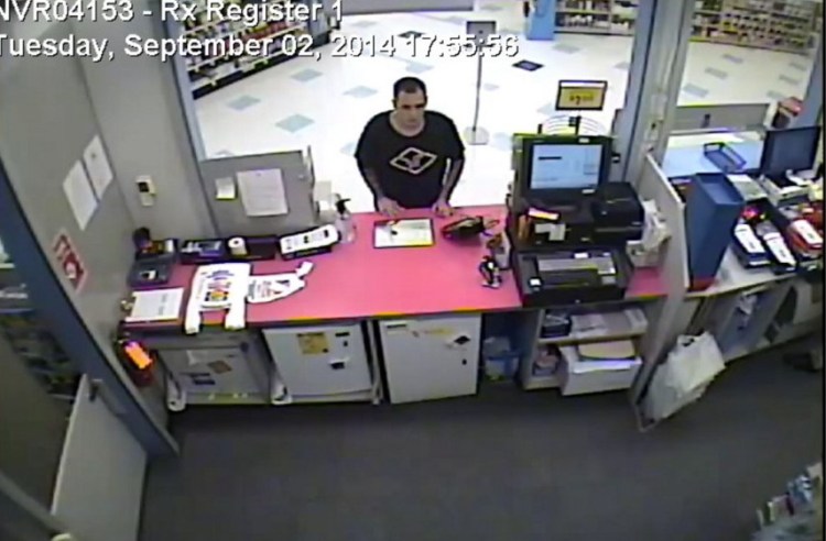 A photo from surveillance video shows a robbery suspect Tuesday at the Rite Aid pharmacy on Hospital Street in Augusta.