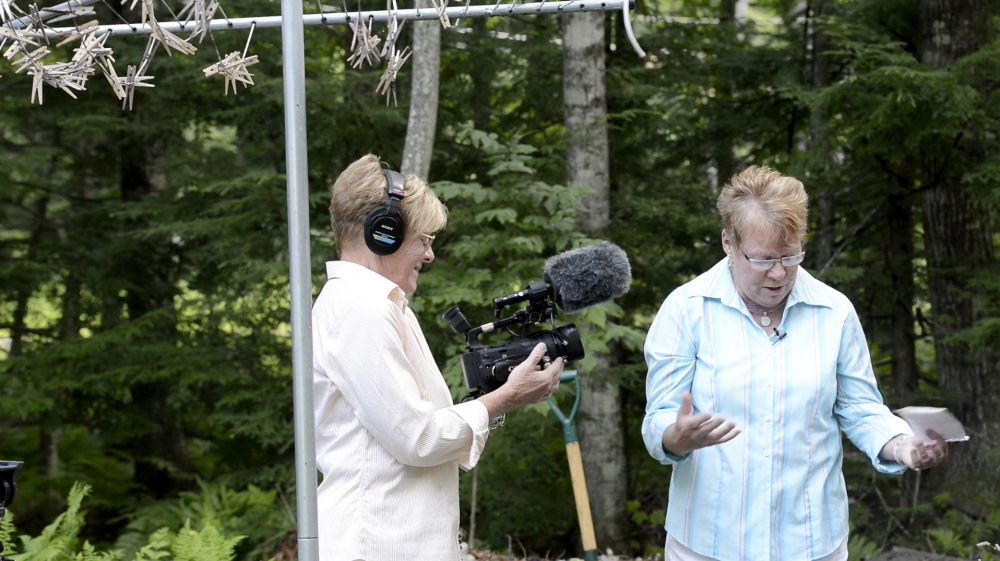 “Grammie Donna” Sawyer, left, and “Miss Dianne” Senechal record their community TV show “Garden Thyme” on Aug. 6.