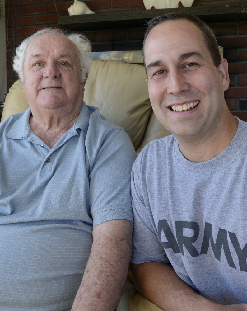 World War II veteran Ray Goulet, 87, of Biddeford and Gulf War veteran Jim Yankura, 44, of Saco take part in the Vet to Vet program, which is less about war and more about camaraderie.