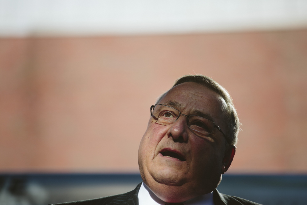 Gov. Paul LePage speaks as Austin Theriault’s NASCAR “Maine Car” is unveiled Friday.
Whitney Hayward/Staff Photographer