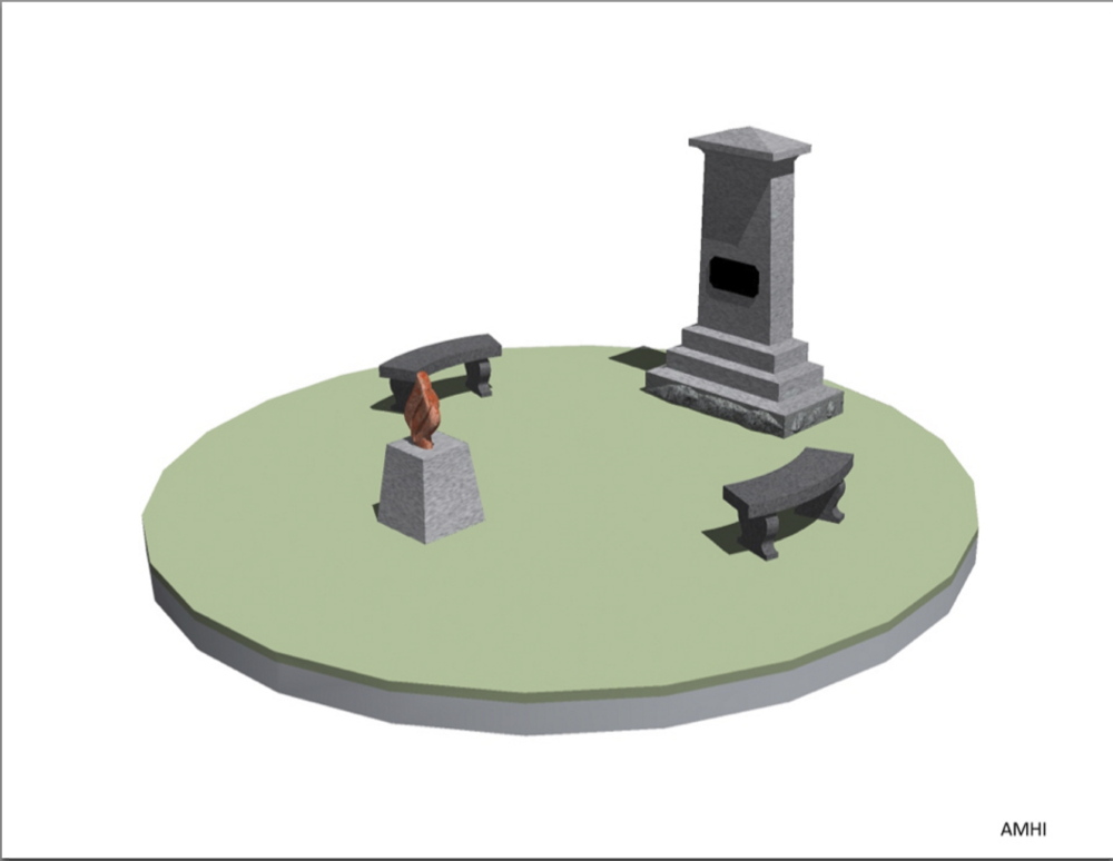 An artist’s rendering shows the design for a proposed memorial to those who died while patients at the Augusta Mental Health Institute.