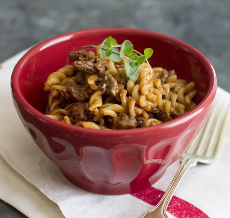 Weeknight beef ragu. The trick is to start with a tender cut of beef, in this case sirloin tips, and finely chop it. 