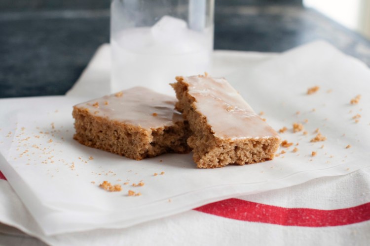 Honey applesauce cake with orange glaze has loads of fiber, healthy whole grains and good flavor