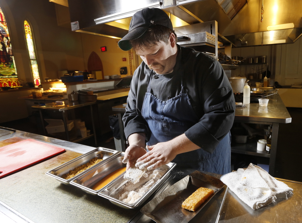 Chef Adam Flood’s tempeh preparation includes marinating, braising, coating, pan-frying and baking, as befits an elegant restaurant.