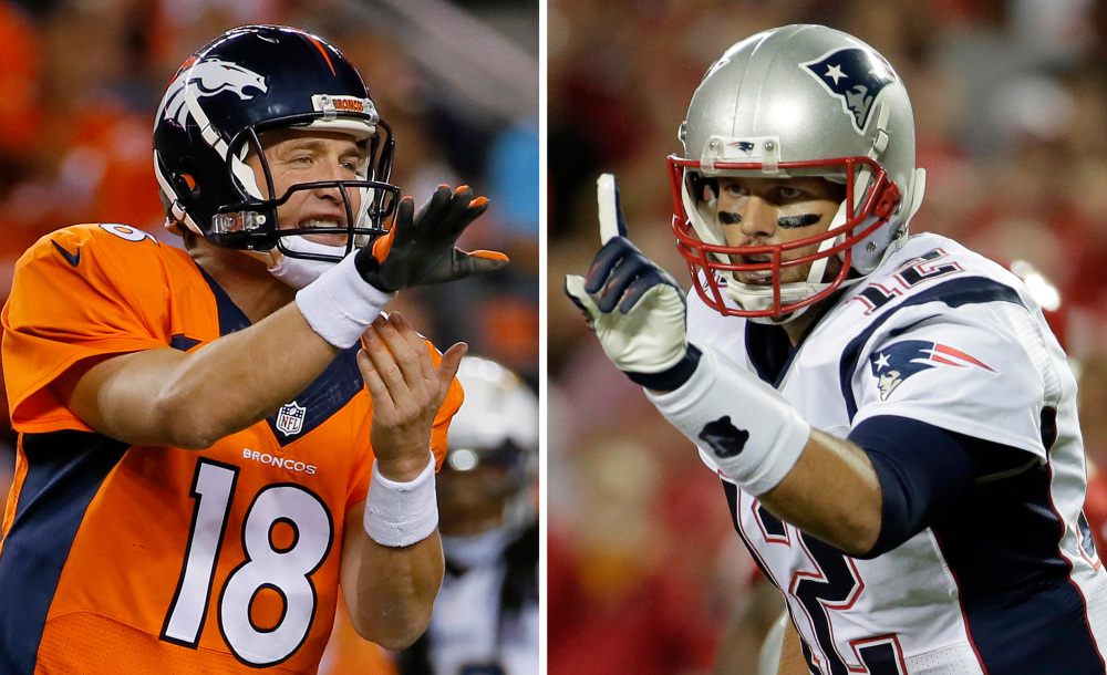 It’s another Peyton Manning-Tom Brady showdown Sunday at Foxborough, Mass. Brady is 10-5 against Manning, including the playoffs, but the last time they met, Manning won in the AFC championship, 26-16.
