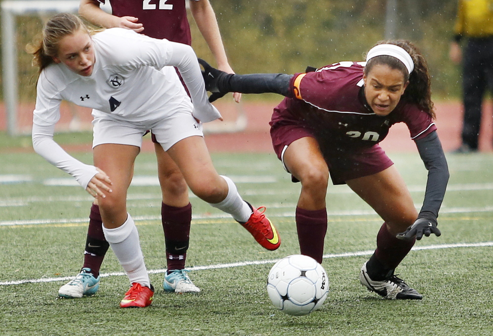 Montana Braxton of Cape Elizabeth, right, is the leading scorer for a team that found out early that its Class B title defense would be no cakewalk, but has managed to return to the championship game.