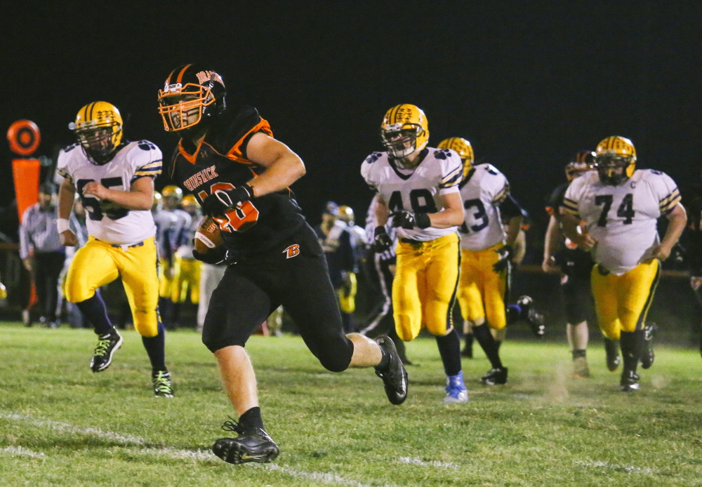 Alex Bandouveres and fellow running back Will Bessey have combined for 28 touchdowns and nearly 2,600 yards rushing this season, and they hold the key to Brunswick’s chances of upsetting undefeated Marshwood in the Class B state championship game.