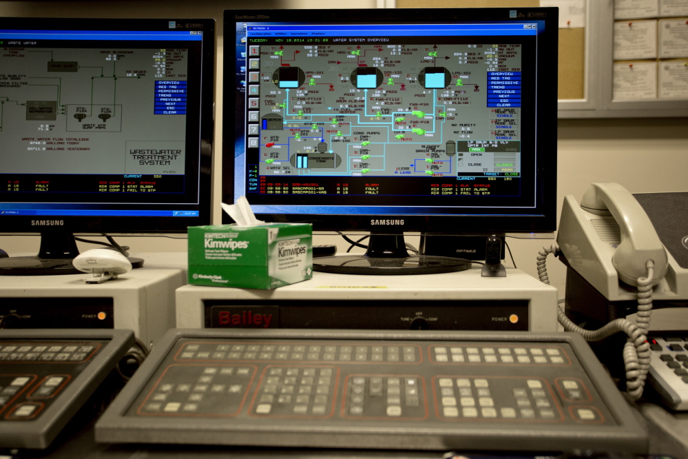 A computer screen inside the control room at Emera Energy in Rumford shows the steam drum levels this month. From here, plant operators can monitor levels and adjust them if they need attention. The Maine plant is well-maintained and ready to run 96 percent of the year.