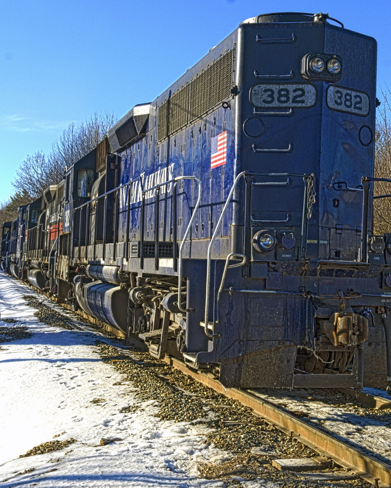 A fire Saturday morning disabled this locomotive, seen stopped near the Berry Road railroad crossing in Monmouth.