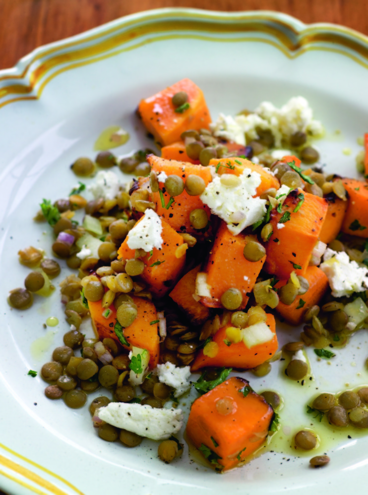 Roast Winter Squash Salad with Lentils and Goat Cheese