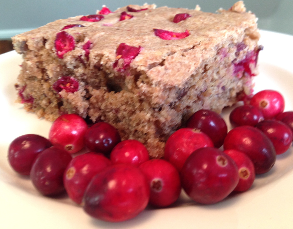 Vegan cranberry-pecan coffee cake.