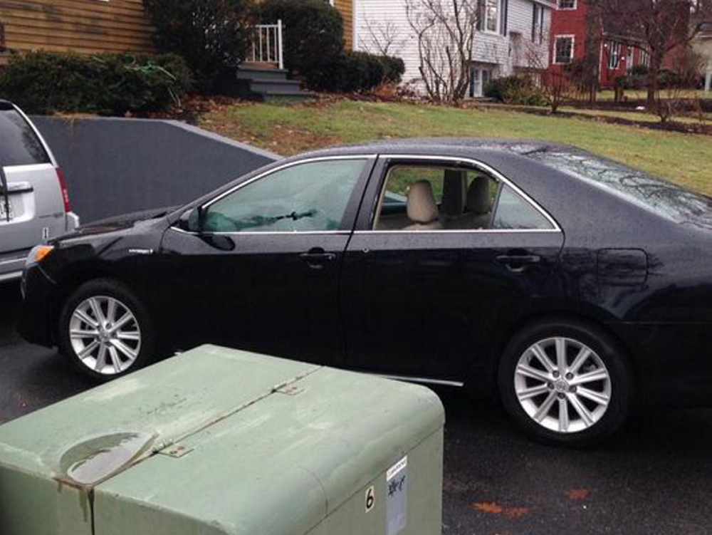 Someone shot at this Toyota on Birchvale Drive  in Portland early Sunday morning.
Photo courtesy WCSH