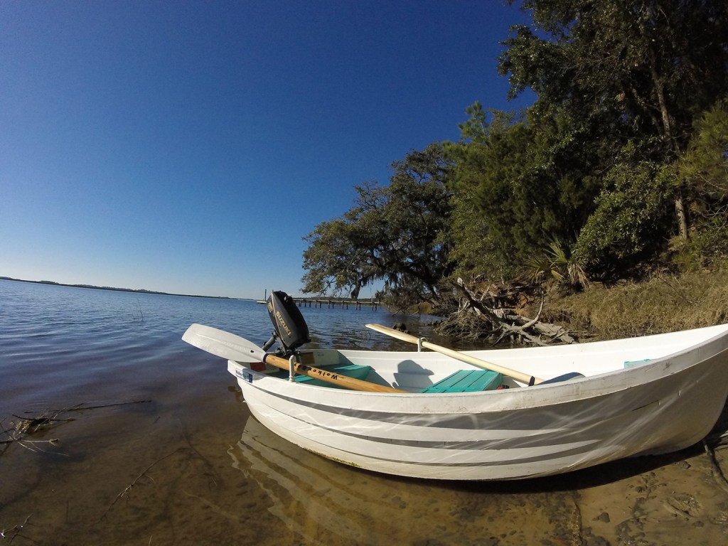 Sally uses this rowboat as her dinghy. The outboard motor does not work.