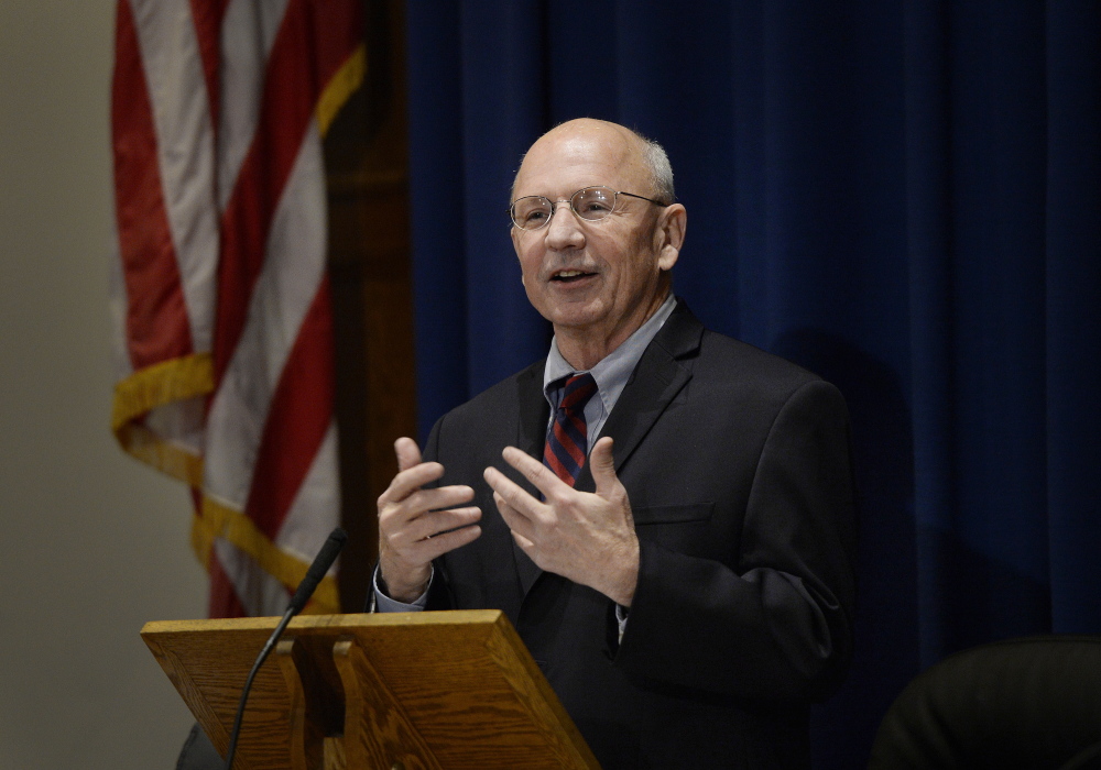 Mayor Michael Brennan gives his State of the City address at Portland City Hall on Wednesday night.
Shawn Patrick Ouellette/Staff Photographer