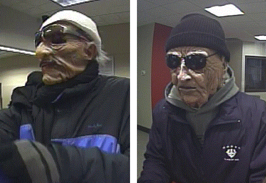Two robbers wearing masks depicting elderly men hit two Key Bank branches in Portland on Friday.