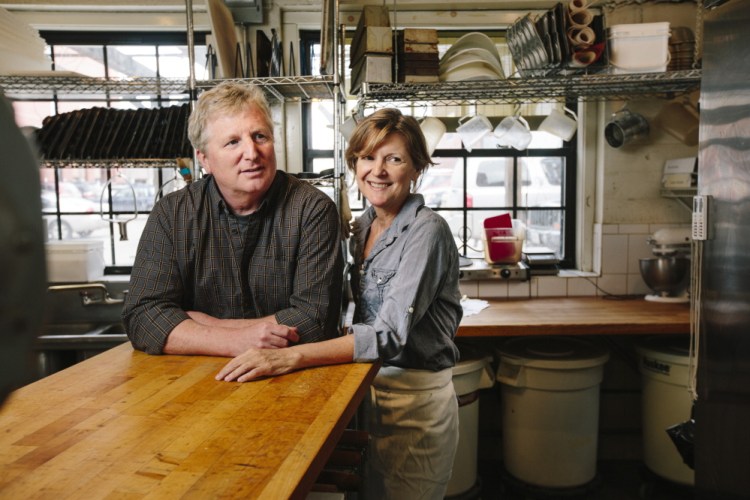 Alison Pray and Matt James in the back of Standard Baking Co. in Portland on Monday.