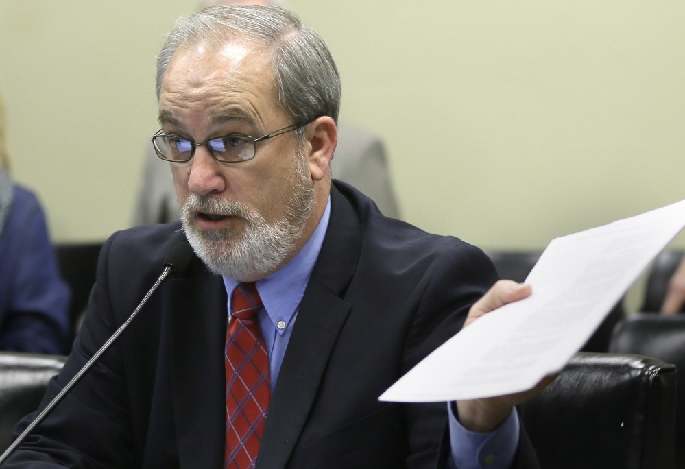 Rep. Kim Hammer, presents a bill Friday to a meeting of the House Committee on State Agencies and Governmental Affairs at the Arkansas state Capitol in Little Rock. The committee endorsed the bill to allow a Ten Commandments monument near the state Capitol.