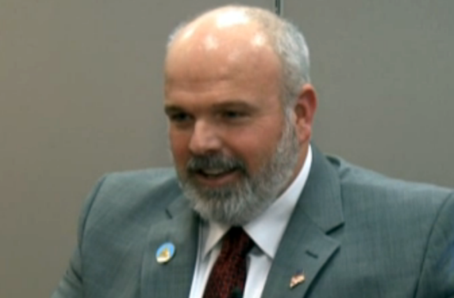 In this photo taken from WCSH-TV video, Sen. Michael Willette, R-Presque Isle, speaks with reporters Wednesday after his apology on the Senate floor for remarks he posted on his Facebook page, including one implying that members of a terrorist group are related to President Obama.
