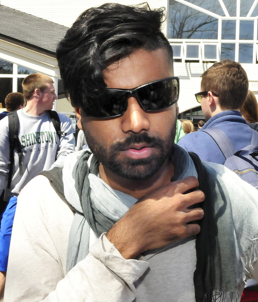 Colby College student Aquib Yacoob speaks after a forum on racial issues on campus in Waterville on Thursday.