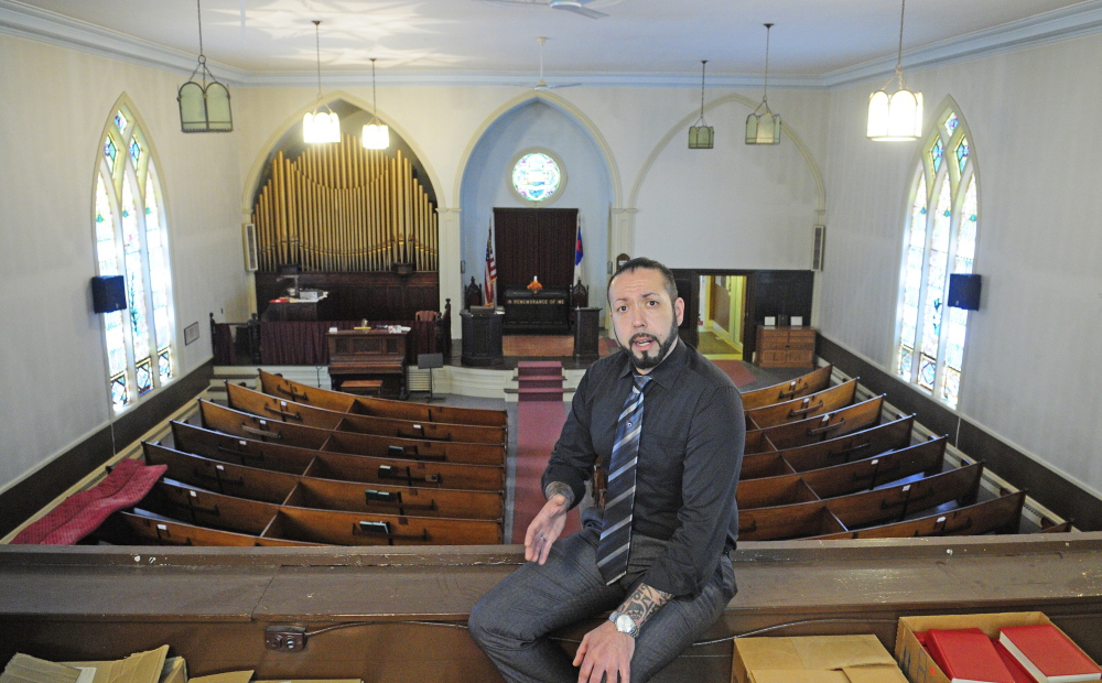 David Boucher talks about his plans to use a former church as a tasting room for Lost Orchard Brewery during a tour last month in Gardiner. Boucher got approval Tuesday to produce the cider in a South Gardiner warehouse.