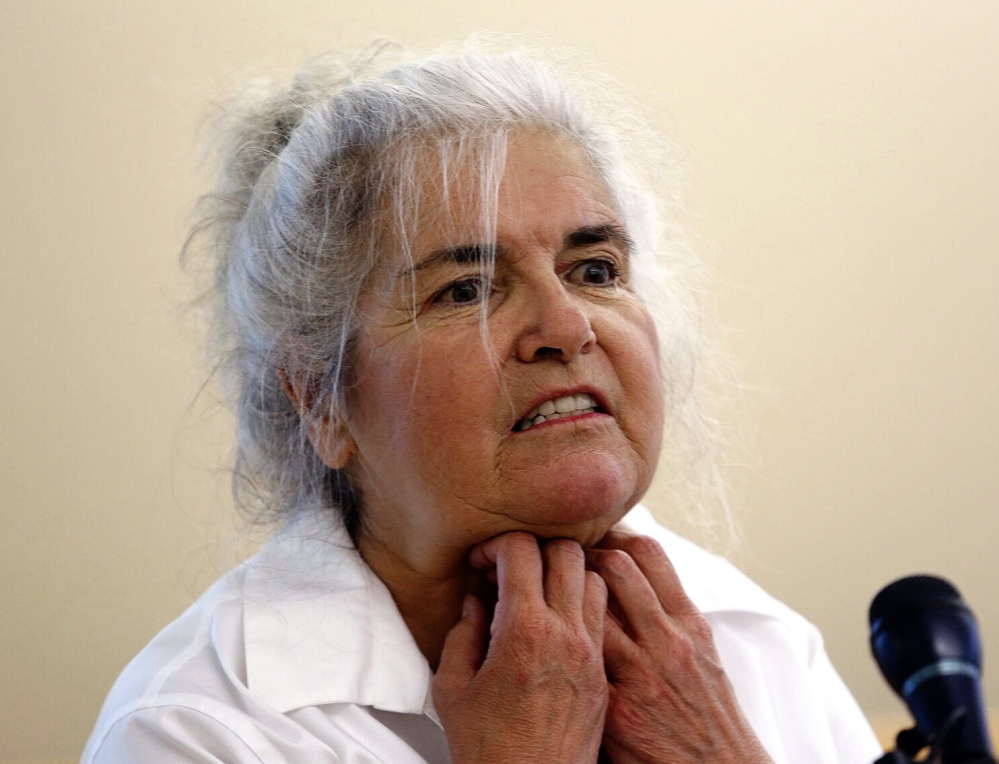 Charlene Brochu speaks at Thursday night's meeting. Brochu, who says she was abused by a Biddeford detective 50 years ago, told the City Council, “We’re asking our leaders to usher us out of this cold, dark cave of our memories.”
Derek Davis/Staff Photographer