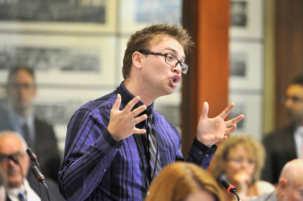 Rep. Justin Chenette of Saco voices his opposition to the bill to allow Mainers to carry concealed weapons without permits. The bill would not eliminate the permit system, but would make it voluntary.