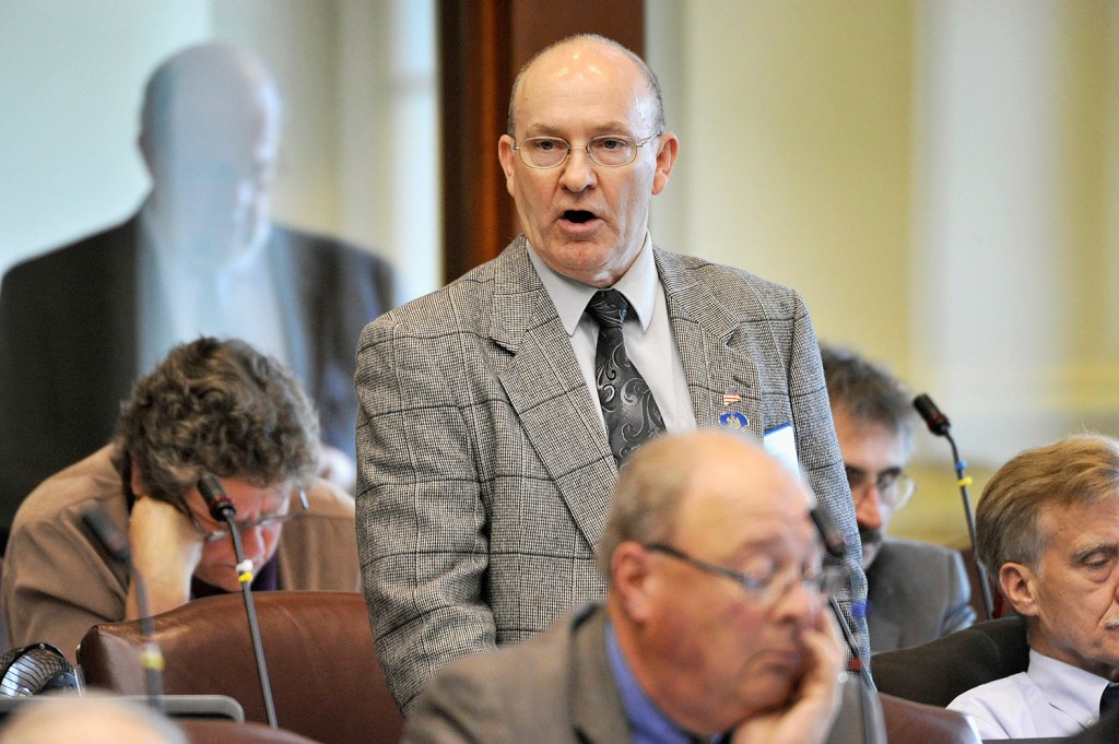 Rep. Richard Picket of Dixfield speaks in support of the bill he co-sponsored, to eliminate the need for a state permit to carry a concealed weapon. The House passed the bill on an 83-62 vote.