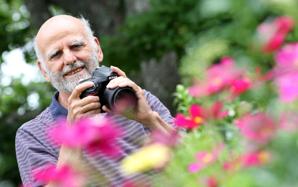 Peter Felsenthal in his garden on Barter’s Island near Boothbay.