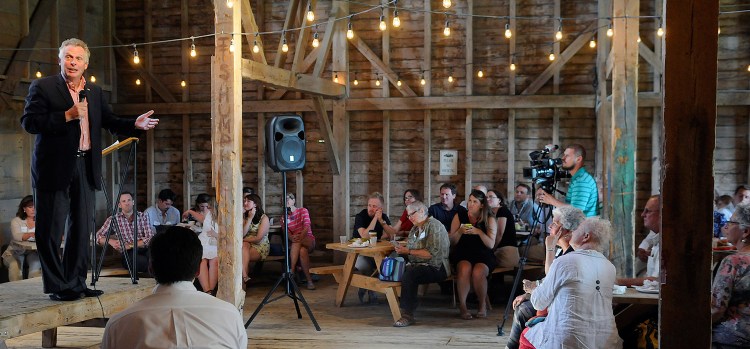 Virginia Gov. Terry McAuliffe addresses Democrats at the Muskie Lobster Bake in Freeport. Andy Molloy/Staff Photographer